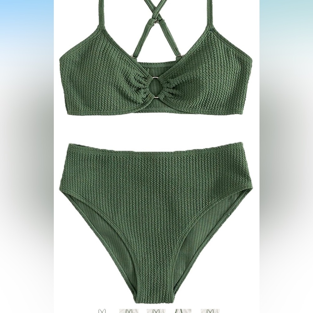 Hunter Green Breathable Solid Color Bikini Swimsuit Triangle Beachwear Swimwear